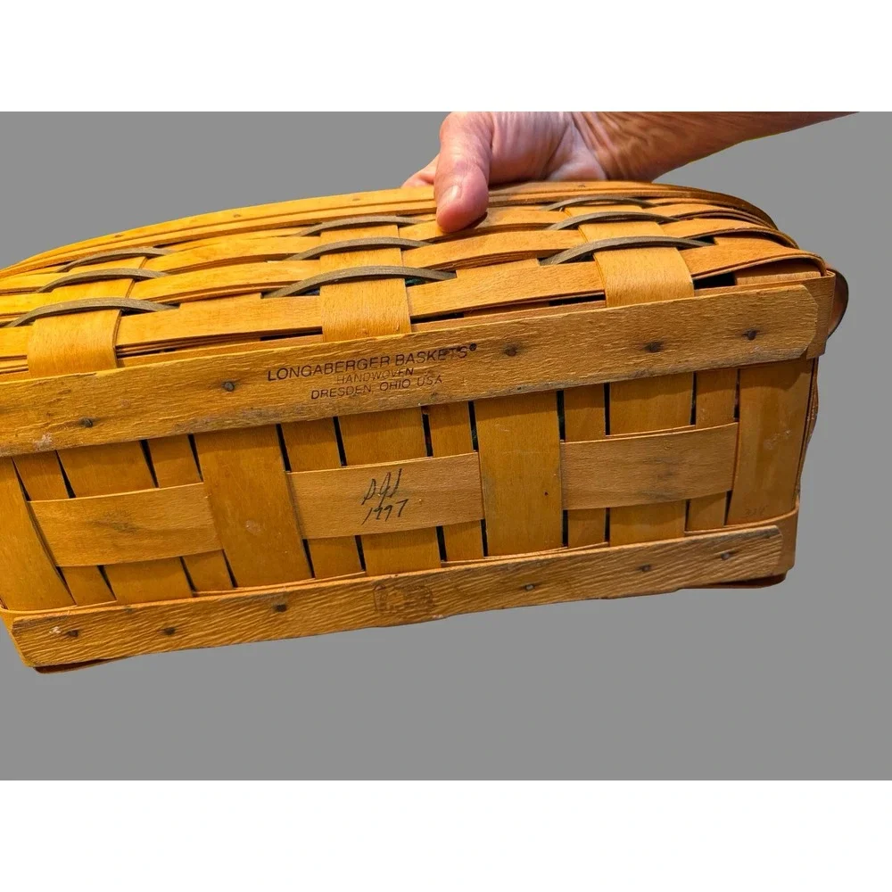 Longaberger Bread Basket w/ Liner & Stone |‎ Handwoven Dresden OH | 1997